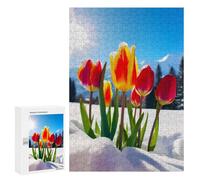 Rompecabezas 300 PCS para Adolescentes Red Yellow Tulips in Snow Rompecabezas para Adultos Juego Práctico Pero Divertido Y Humorístico Regalo De Cumpleaños, Regalos, 300 PCS