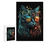 Rompecabezas 300 PCS para Adolescentes Retro Cat Wearing Glasses Rompecabezas para Adultos Juego Práctico Arte De Pared Desafiante De Completar 300 PCS