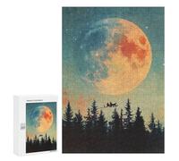 Rompecabezas 300 PCS para Adolescentes Santas Flight Under Giant Moon Christmas Rompecabezas para Adultos Juegos De Relajación Vacaciones En Casa Matar El Tiempo 300 PCS
