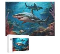 Rompecabezas 300 PCS para Adolescentes Sharks in Coral Reef Underwater Scene Rompecabezas para Adultos Juegos Divertidos Una Obra De Arte Ayuda A Ejercitar El Cerebro 300 PCS