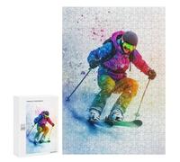 Rompecabezas 300 PCS para Adolescentes Skier in Colorful Snow Rompecabezas para Adultos Juego Práctico Decoración del Hogar Cumpleaños Y Navidad 300 PCS