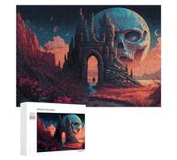 Rompecabezas 300 PCS para Adolescentes Skull Castle Under A Full Moon Rompecabezas para Adultos Juego Familiar Carrera De Velocidad De Manos Regalos para Reducir El Estrés 300 PCS