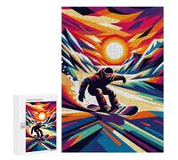 Rompecabezas 300 PCS para Adolescentes Snowboarding WPAP Sunset Rompecabezas para Adultos Juegos Familiares Carrera De Velocidad De Manos para Cumpleaños, Navidad 300 PCS