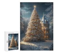 Rompecabezas 300 PCS para Adolescentes Snowy Christmas Tree & Mansion Rompecabezas Juegos Familiares Ensamblaje De Patrones Cumpleaños Y Navidad 300 PCS