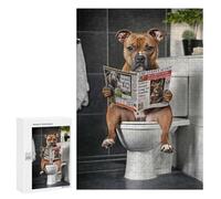 Rompecabezas 300 PCS para Adolescentes Staffordshire Terrier on The Toilet Rompecabezas para Adultos Juego Práctico Pero Divertido Y Humorístico para Cumpleaños, Navidad 300 PCS