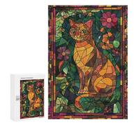 Rompecabezas 300 PCS para Adolescentes Stained Glass Cat Rompecabezas para Adultos Juego Familiar Decoración del Hogar para Cumpleaños, Navidad 300 PCS