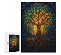 Rompecabezas 300 PCS para Adolescentes Stained Glass Tree of Life Rompecabezas para Adultos Juego Práctico Arte De Pared Desafiante De Completar 300 PCS