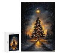 Rompecabezas 300 PCS para Adolescentes Starry Night Serenity Illuminated Christmas Tree Rompecabezas para Adultos Juego Práctico Decoración del Hogar Cumpleaños Y Navidad 300 PCS