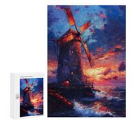 Rompecabezas 300 PCS para Adolescentes Sunset Windmill Rompecabezas para Adultos Juego Familiar Una Obra De Arte como Regalo para Toda La Familia 300 PCS