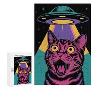Rompecabezas 300 PCS para Adolescentes Surprised Cat UFO Rompecabezas para Adultos Juego Práctico Pero Divertido Y Humorístico para Cumpleaños, Navidad 300 PCS