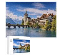 Rompecabezas 300 PCS para Adolescentes Swiss Village with Bridge and Mountains Rompecabezas para Adultos Juego Familiar Carrera De Velocidad De Manos Regalos para Reducir El Estrés 300 PCS