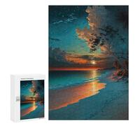Rompecabezas 300 PCS para Adolescentes Teal Sunset Beach Rompecabezas para Adultos Juego Familiar Una Obra De Arte como Regalo para Toda La Familia 300 PCS