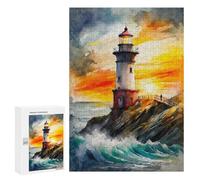 Rompecabezas 300 PCS para Adolescentes The Lighthouse at Sunset Rompecabezas para Adultos Juego Práctico Pero Divertido Y Humorístico para Cumpleaños, Navidad 300 PCS