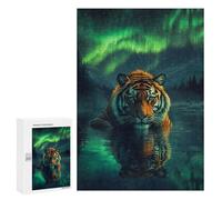 Rompecabezas 300 PCS para Adolescentes Tiger Under Aurora Borealis Rompecabezas para Adultos Juego Práctico Arte De Pared Desafiante De Completar 300 PCS