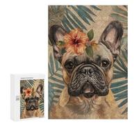 Rompecabezas 300 PCS para Adolescentes Tropical Bulldog with Hibiscus Flower Rompecabezas para Adultos Mejora La Memoria Interacción Entre Padres E Hijos Juguete Juego Intelectual 300 PCS