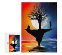 Rompecabezas 300 PCS para Adolescentes Two Figures on A Tree Silhouette Rompecabezas para Adultos Juegos Divertidos Una Obra De Arte Ayuda A Ejercitar El Cerebro 300 PCS