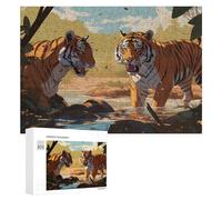 Rompecabezas 300 PCS para Adolescentes Two Tigers Confront Each Other in The Wild Rompecabezas para Adultos Juegos Relajantes Decoración Interacción Entre Padres E Hijos 300 PCS