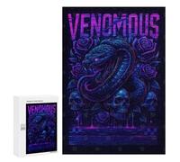 Rompecabezas 300 PCS para Adolescentes Venomous Snake with Skulls and Roses Rompecabezas para Adultos Juego Práctico Arte De Pared Desafiante De Completar 300 PCS