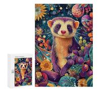 Rompecabezas 300 PCS Para Adolescentes Vibrant Ferret Botanical Portrait - Colorful Floral Weasel Art Rompecabezas Para Adultos Juego Práctico Pero Divertido Y Humorístico Regalo De Cumpleaños, Regalo