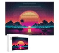 Rompecabezas 300 PCS para Adolescentes Vibrant Retro Sunset Island Rompecabezas para Adultos Juego Familiar Carrera De Velocidad De Manos Regalos para Reducir El Estrés 300 PCS