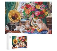 Rompecabezas 300 PCS para Adolescentes Vintage Room with Kittens and Flowers Rompecabezas para Adultos Juguete Decoración De Pared Mejora La Memoria Ayuda A Ejercitar El Cerebro 300 PCS