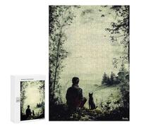 Rompecabezas 300 PCS para Adolescentes Vintage Solitude - Man and Dog in Tranquil Nature Rompecabezas para Adultos Juguetes DIY para La Diversión Familiar Ayuda A Ejercitar El Cerebro 300 PCS
