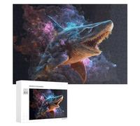 Rompecabezas 300 PCS para Adolescentes Whimsical Shark in Colorful Chaos Rompecabezas para Adultos Juguete Decoración De Pared Mejora La Memoria Ayuda A Ejercitar El Cerebro 300 PCS