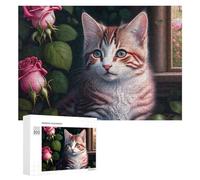 Rompecabezas 300 PCS para Adolescentes Whiskered Whimsy Cute Cat Art Print Rompecabezas para Adultos Juegos Divertidos Una Obra De Arte Ayuda A Ejercitar El Cerebro 300 PCS