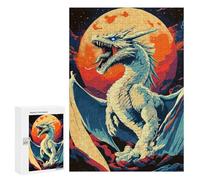 Rompecabezas 300 PCS para Adolescentes White Dragon Roaring Under A Full Moon Rompecabezas para Adultos Juguetes DIY para La Diversión Familiar Ayuda A Ejercitar El Cerebro 300 PCS