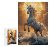 Rompecabezas 300 PCS para Adolescentes White Horse Rearing in Ocean Waves Rompecabezas para Adultos Juguetes DIY para La Diversión Familiar Ayuda A Ejercitar El Cerebro 300 PCS