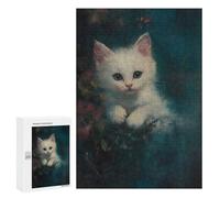 Rompecabezas 300 PCS para Adolescentes White Kitten Portrait Rompecabezas para Adultos Juego Práctico Arte De Pared Desafiante De Completar 300 PCS