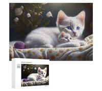 Rompecabezas 300 PCS para Adolescentes White Kittens with Purple Ball Rompecabezas para Adolescentes Juegos Divertidos Ensamblaje De Patrones Ayuda Al Cerebro A Ejercitarse 300 PCS