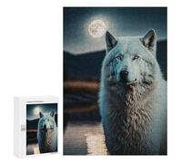Rompecabezas 300 PCS para Adolescentes White Wolf and The Moon Rompecabezas para Adultos Juego Familiar Una Obra De Arte como Regalo para Toda La Familia 300 PCS