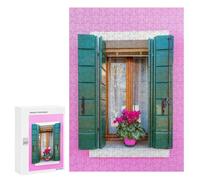 Rompecabezas 300 PCS para Adolescentes Window on Pink House Italy Rompecabezas para Adultos Juguete Decoración De Pared Difícil Difícil Desafiante De Completar 300 PCS