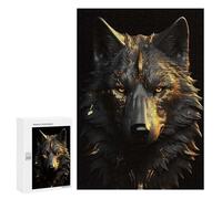 Rompecabezas 300 PCS para Adolescentes Wolf Gold Black Animals Rompecabezas para Adultos Juegos Familiares Carrera De Velocidad De Manos para Cumpleaños, Navidad 300 PCS