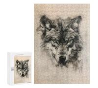 Rompecabezas 300 PCS para Adolescentes Wolf in Charcoal Portrait Rompecabezas para Adultos Juego Práctico Decoración del Hogar Cumpleaños Y Navidad 300 PCS
