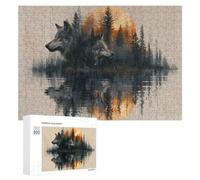 Rompecabezas 300 PCS para Adolescentes Wolf Reflection Forest Art Print Rompecabezas para Adultos Juego Familiar Carrera De Velocidad De Manos Regalos para Reducir El Estrés 300 PCS