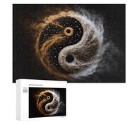 Rompecabezas 300 PCS para Adolescentes Yin Yang Symbol with Golden Swirls Rompecabezas para Adultos Juegos Relajantes Decoración Interacción Entre Padres E Hijos 300 PCS