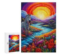 Rompecabezas 300 PCS para Adolescentes Zebra in A Vibrant Landscape Rompecabezas Juegos Relajantes Mejora La Memoria Oferta como Regalos para Toda La Familia 300 PCS