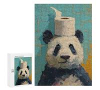 Rompecabezas 300 PCS para Adultos Adorable Panda with Toilet Paper Hat Rompecabezas para Adultos Actividades Familiares Desafiantes para Completar Juguetes Educativos De Aprendizaje 300 PCS