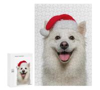 Rompecabezas 300 PCS para Adultos American Eskimo Dog with Santa Hat Portrait Rompecabezas para Adultos Juguete Decoración De Pared Decoración Perfecta Regalos para Reducir El Estrés 300 PCS