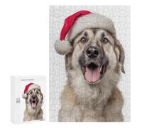 Rompecabezas 300 PCS para Adultos Anatolian Shepherd Dog with Santa Hat Rompecabezas para Adultos Juegos Familiares Carrera De Velocidad Manual Regalos para Amigos Y Familiares 300 PCS