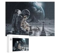 Rompecabezas 300 PCS para Adultos Astronaut Playing Chess on The Moon Rompecabezas De Juguete para Decoración De Pared, Divertido Y Humorístico, Cumpleaños 300 PCS