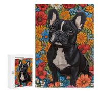 Rompecabezas 300 PCS para Adultos Black French Bulldog in Wildflowers Dog Wall Art Print Rompecabezas para Adultos Juego De Ingenio Regalo De Cumpleaños Ayuda A Ejercitar El Cerebro 300 PCS