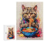 Rompecabezas 300 PCS para Adultos Cat Ramen Japan Rompecabezas para Adolescentes Juguete Decoración De Pared Decoración Desafiante De Completar 300 PCS