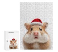 Rompecabezas 300 PCS para Adultos Christmas Hamster with Santa Hat Rompecabezas para Adultos Juegos Divertidos Vacaciones En Casa Matar El Tiempo para Cumpleaños, Navidad 300 PCS