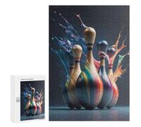 Rompecabezas 300 PCS para Adultos Colorful Bowling Pins with Paint Splashes Rompecabezas para Adultos Juegos Relajantes Decoración Perfecta como Regalo para Toda La Familia 300 PCS