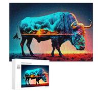 Rompecabezas 300 PCS para Adultos Colorful Bull Reflection Artwork Rompecabezas De Juguete para Decoración De Pared, Divertido Y Humorístico, Cumpleaños 300 PCS