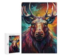 Rompecabezas 300 PCS para Adultos Colorful Moose Portrait-1 Rompecabezas De Juguete para Decoración De Pared, Divertido Y Humorístico, Cumpleaños 300 PCS