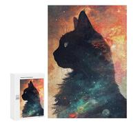 Rompecabezas 300 PCS para Adultos Cosmic Cat Silhouette Rompecabezas para Adultos Juegos Relajantes Corte De Precisión Oferta como Regalo para Toda La Familia 300 PCS
